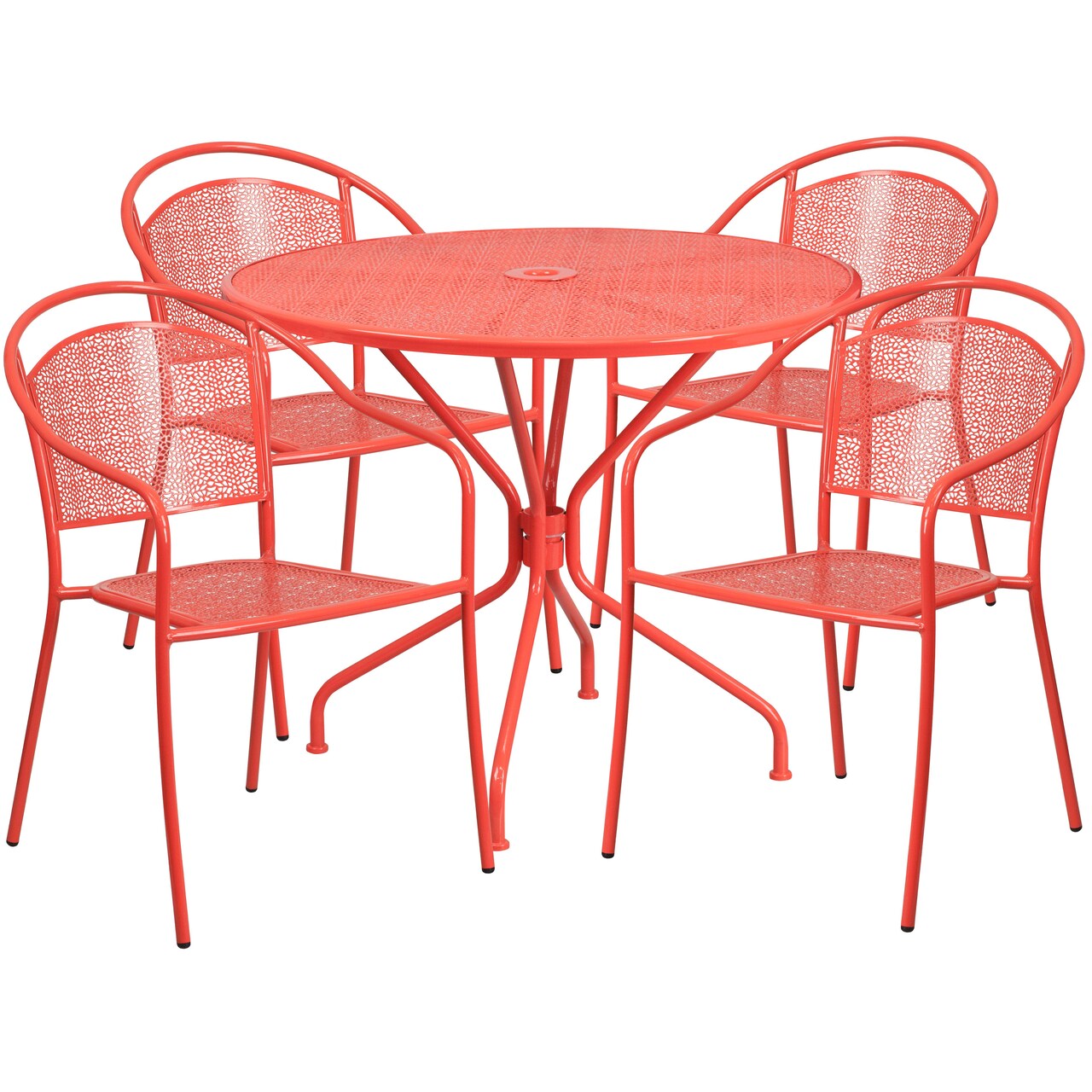 Emma and Oliver Commercial 35.25" Round Metal Garden Patio Table Set w/ 4 Round Back Chairs